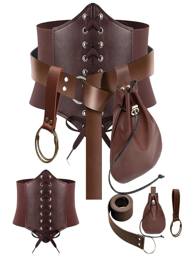 SUMGOGO Womens Corset Belt Belt Pouch Waist Bag Fanny Pack Coin Purse Medieval Renaissance Costume Accessories (Brown, S-Waist/25.6"-34") - Image 1